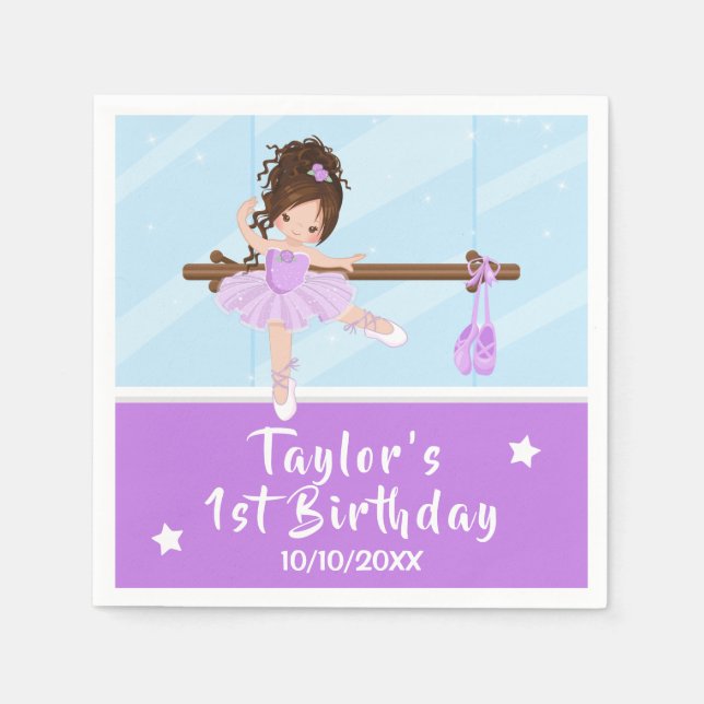Servilleta De Papel Brown Hair Ballerina Purple Tutu Napkins Cumpleaño (Anverso)