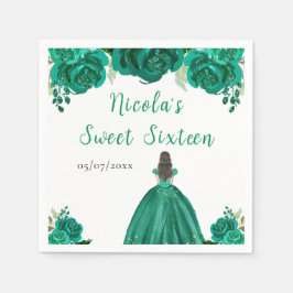 Servilleta De Papel Brown Hair Princess Green Floral Sweet Sixteen 