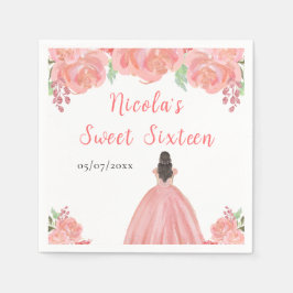 Servilleta De Papel Brown Hair Princess Pink Floral Sweet Sixteen 