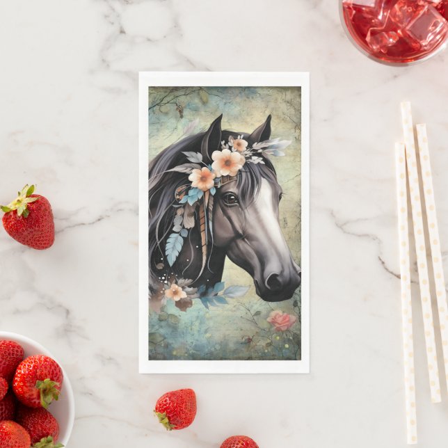 Servilleta De Papel  Brown horse in flowers. (In situ)