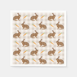 Servilleta De Papel Brown Rabbits And Carrots Rustic Beige Gingham