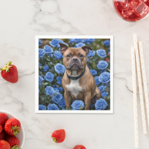 Servilleta De Papel Brown Staffy En El Jardín De Rosa Azul,