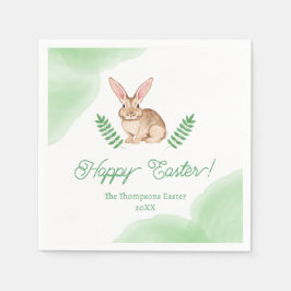 Servilleta De Papel Brown Watercolor Bunny And Greenery Happy Easter