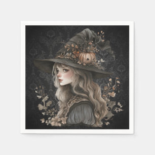 Servilleta De Papel Bruja caprichosa en Damasco negro