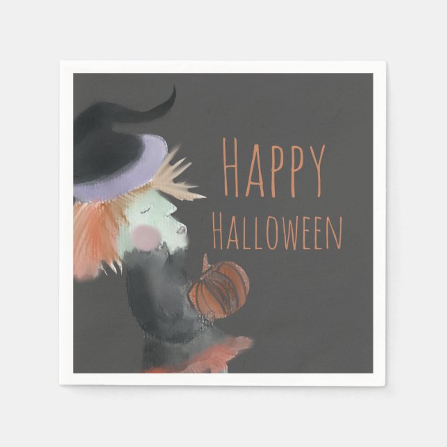 Servilleta De Papel Bruja de calabaza de acuarela de Halloween   (Anverso)
