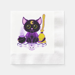 Servilleta De Papel Bruja de gato negro de Halloween lindo