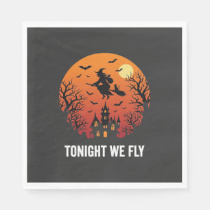 Servilleta De Papel Bruja de Halloween Diseño Gráfico Noche Voladora_1