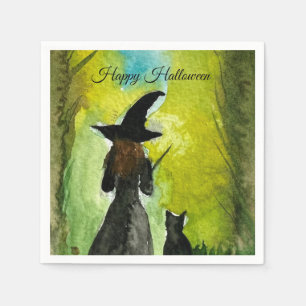 Servilleta De Papel Bruja de Halloween Gato Negro Mujer Hechizos