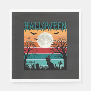 Servilleta De Papel Bruja de Halloween Gato Telaraña Luna Cementerio_1