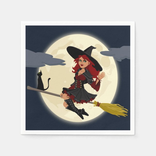 SERVILLETA DE PAPEL BRUJA DE HALLOWEEN PELIRROJA (Anverso)