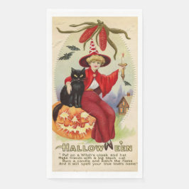 Servilleta De Papel Bruja de Halloween y gato negro