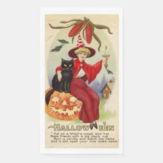 Servilleta De Papel Bruja de Halloween y gato negro