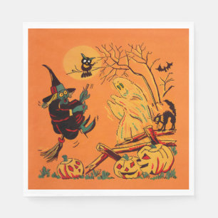 Servilleta De Papel Bruja de naranja retro Halloween