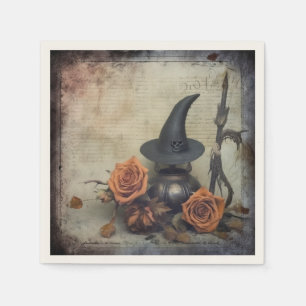Servilleta De Papel Bruja de rosas y calabazas victorianas vintage