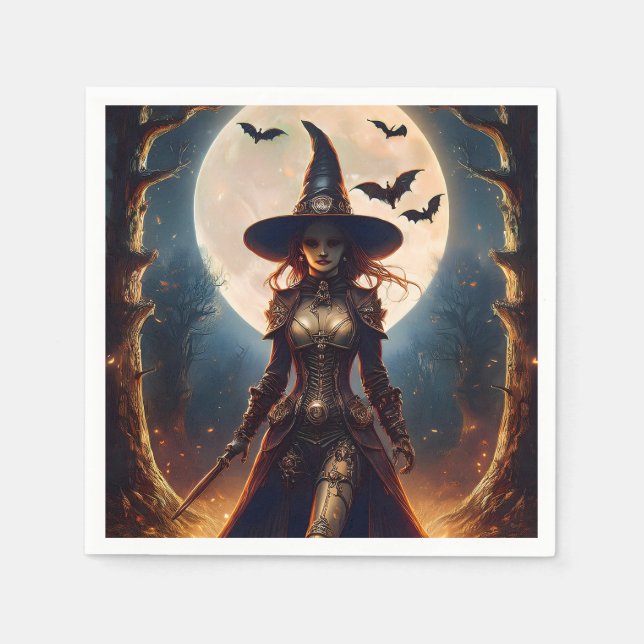 Servilleta De Papel Bruja del Bosque Steampunk de Halloween (Anverso)