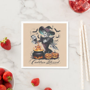 Servilleta De Papel Bruja Divertida Vintage Caldera Bendita Halloween