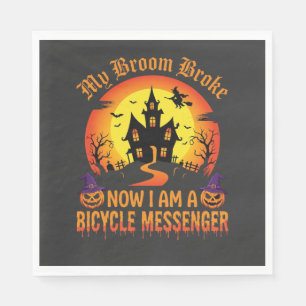 Servilleta De Papel Bruja Escoba Mensajero Bicicleta Halloween Rompió