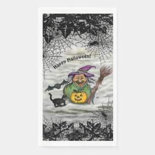 Servilleta De Papel Bruja, Gato, Barba y Calabaza , Feliz Halloween!