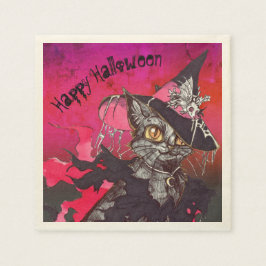 Servilleta De Papel Bruja Gato Feliz Halloween
