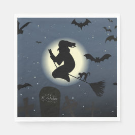 Servilleta De Papel Bruja, gato negro y murciélagos
