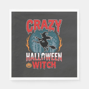 Servilleta De Papel Bruja Loca de Halloween Diseño de Terror de Escoba
