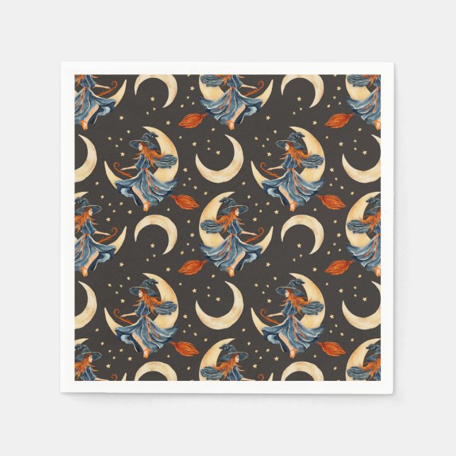 Servilleta De Papel Bruja, luna y planetas (Anverso)