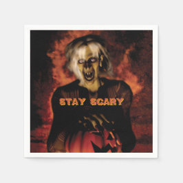 Servilleta De Papel Bruja malvada con calabaza. Halloween