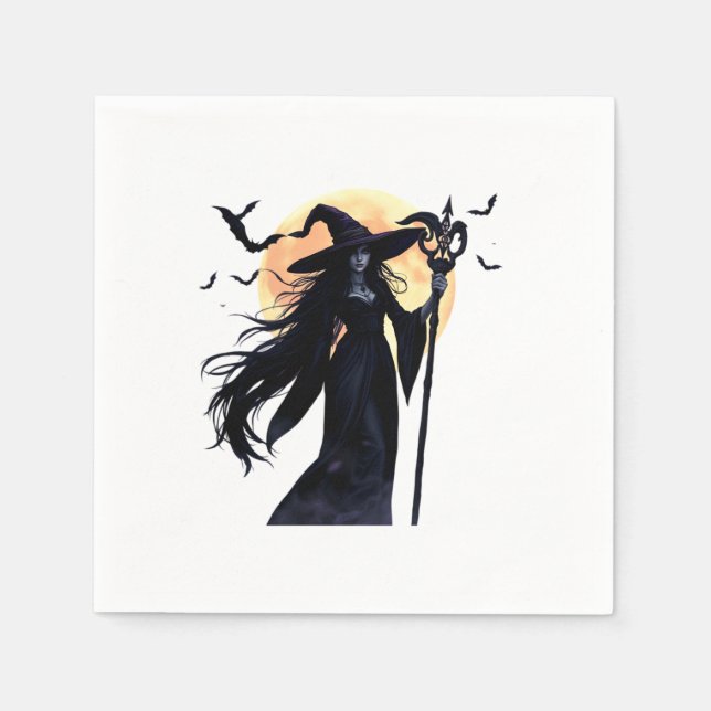 Servilleta De Papel Bruja mística bajo una luna llena (Anverso)