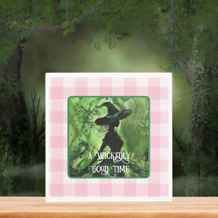 Servilleta De Papel Bruja Pintada Malignamente Bien Verde y Rosa Gingh