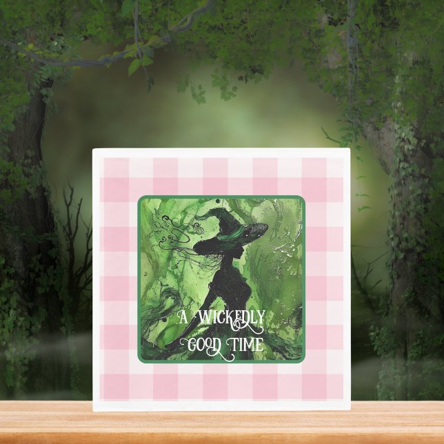 Servilleta De Papel Bruja Pintada Malignamente Bien Verde y Rosa Gingh (Subido por el creador)