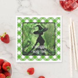 Servilleta De Papel Bruja pintada malvadamente bien Verde Gingham Plai