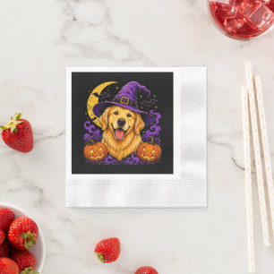 Servilleta De Papel Bruja Retriever Dorado Halloween Amante Perros