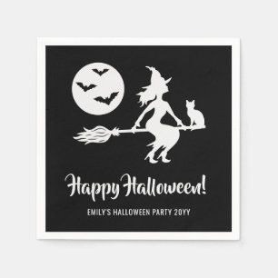 Servilleta De Papel Bruja Simple En Una Bambalina Halloween Blanco Y N