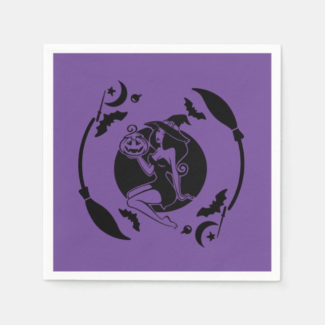 Servilleta De Papel Bruja sosteniendo una calabaza (Anverso)