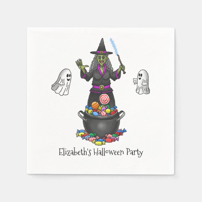 Servilleta De Papel Bruja verde y truco de fantasmas o trata Halloween (Anverso)