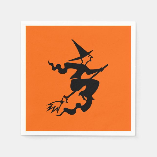 Servilleta De Papel Bruja volando en Broomstick Halloween 4Nellie (Anverso)