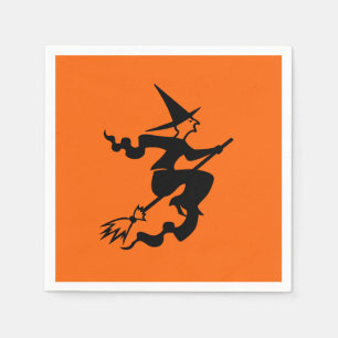 Servilleta De Papel Bruja volando en escoba de Halloween 4Nellie