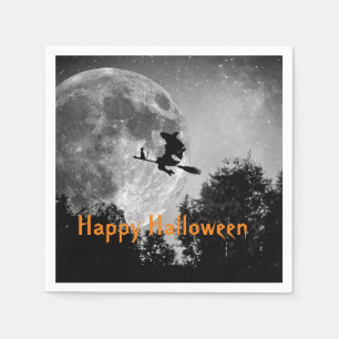 Servilleta De Papel Bruja y Luna de Halloween Papel Personalizable