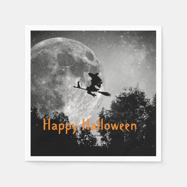 Servilleta De Papel Bruja y Luna de Halloween Papel Personalizable (Anverso)