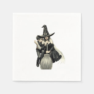Servilleta De Papel Bruja y niño de Halloween: Dúo mágico oscuro