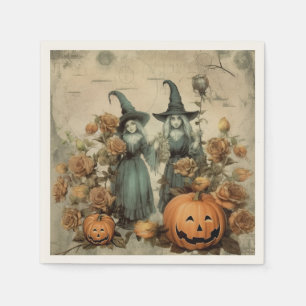 Servilleta De Papel Brujas Victorianas Caprichosas Calabaza Rosas