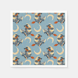 Servilleta De Papel Brujas volando en la luna creciente