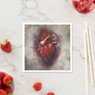 Servilleta De Papel Brujería   Corazón con goteo sangrado rojo y dorad