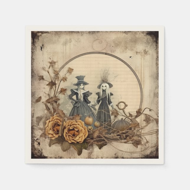 Servilleta De Papel Brujería de Halloween vintage (12) (Anverso)