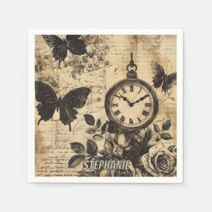 Servilleta De Papel Brújula Vintage & Mariposa - Papel Rústico