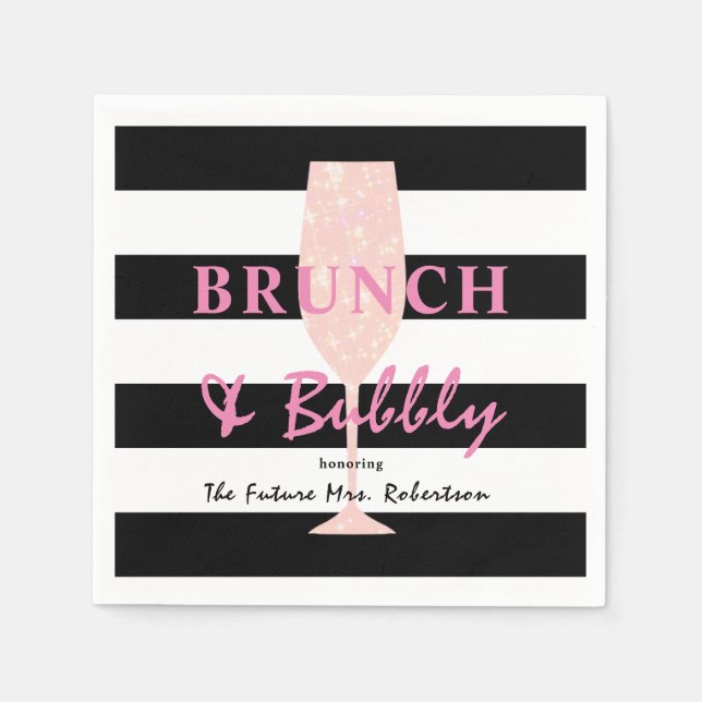 Servilleta De Papel Brunch and Bubbly Black and white Stripe | Rosa (Anverso)