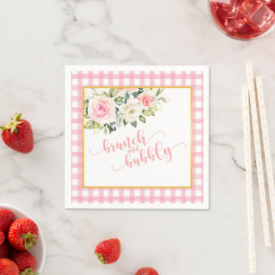 Servilleta De Papel Brunch and Bubbly Napkin - Texto rosa Gingham