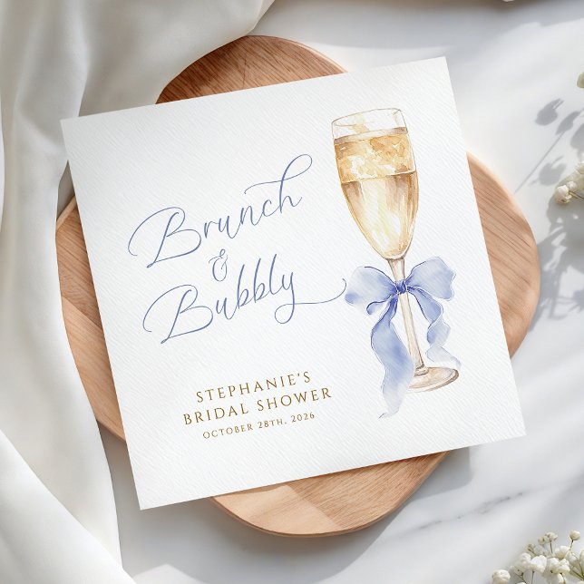 Servilleta De Papel Brunch & Bubbly Blue Bow Bridal Shower (Subido por el creador)