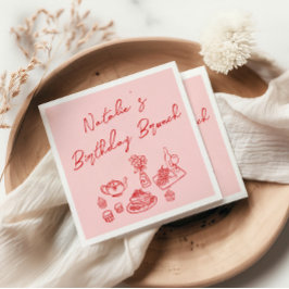 Servilleta De Papel Brunch de cumpleaños de mano roja rosada y diverti