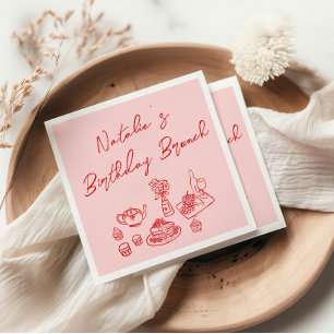 Servilleta De Papel Brunch de cumpleaños de mano roja rosada y diverti